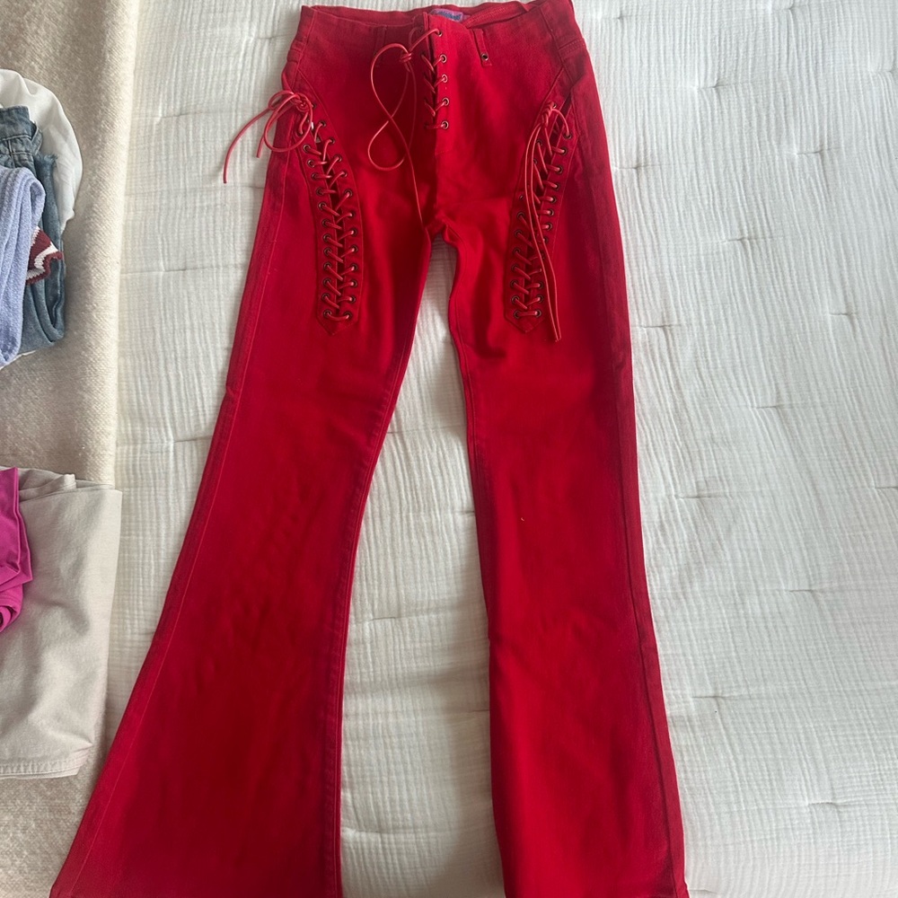 Edikted Vibrant Red Lace-Up Trousers - Picture 4 of 7